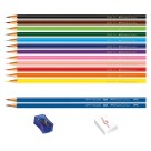 Lápis de Cor 12 Cores Kit com Borracha e Apontador Faber Castell