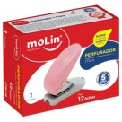 Perfurador de Papel 1 Furo Rosa Claro para 12 Folhas Molin