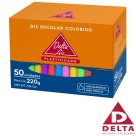 Giz Escolar Colorido Plastificado - Caixa com 50 Delta