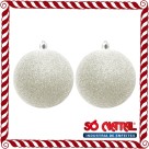 Bola de Natal 10cm Branca com Glitter c/2 SoNatal