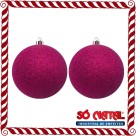 Bola de Natal 10cm Pink com Glitter c/2 SoNatal