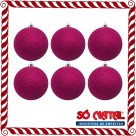 Bola de Natal 5cm Pink com Glitter c/6 SoNatal