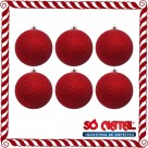 Bola de Natal 5cm Vermelha com Glitter c/6 SoNatal