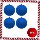 Bola de Natal 6cm Azul com Glitter c/4 SoNatal