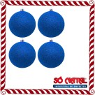 Bola de Natal 6cm Azul com Glitter c/4 SoNatal